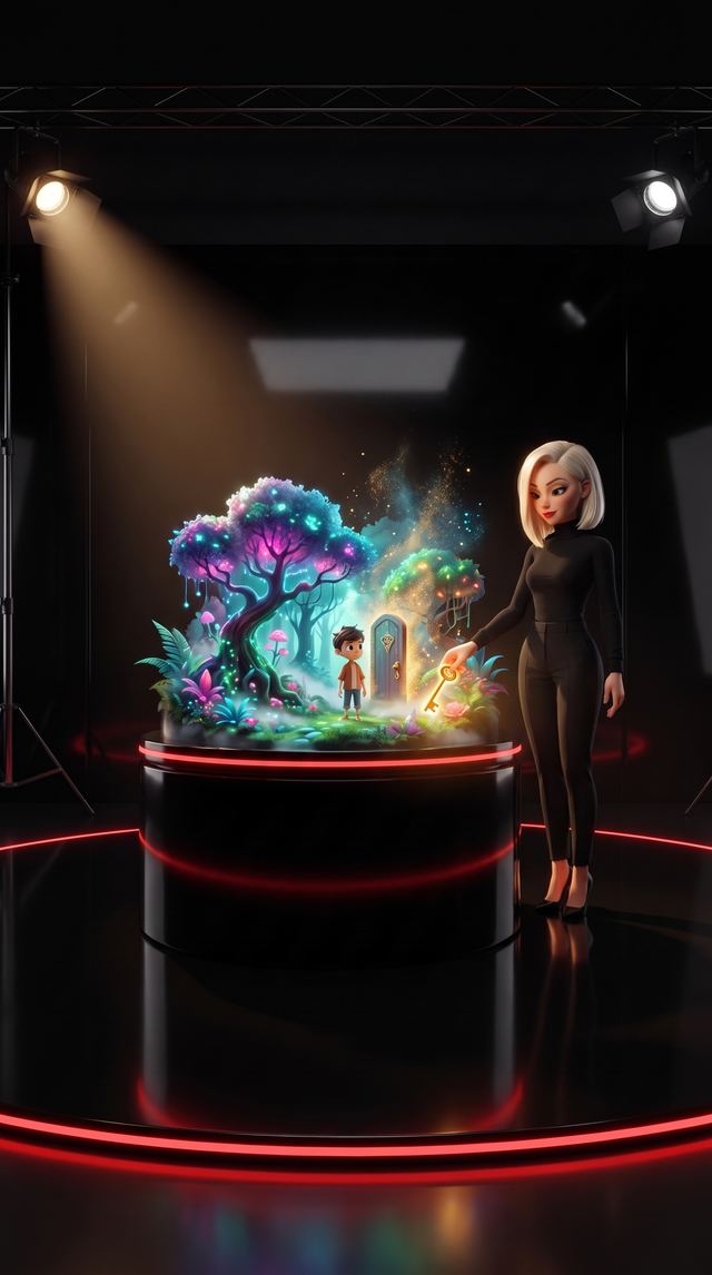 Olga unlocking a miniature animated world