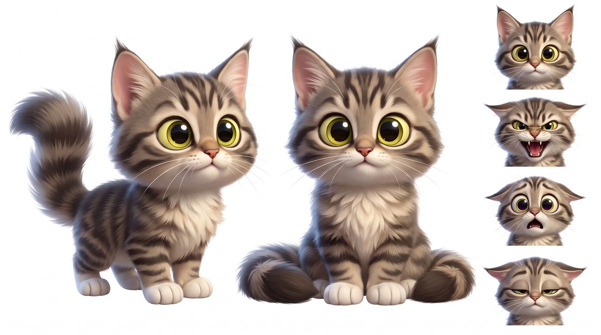 Character sheet showing a kitten from several angles
